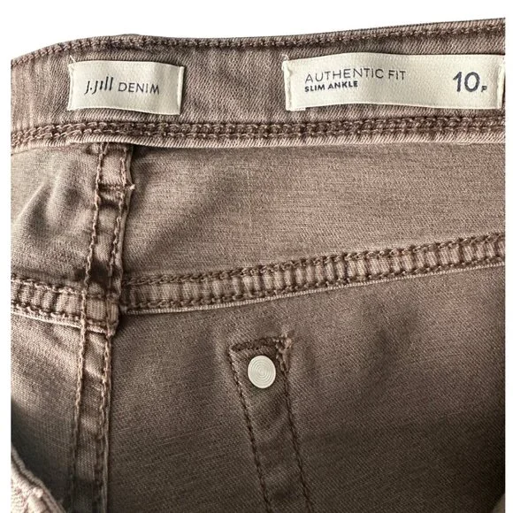 J.Jill Authentic Fit Slim Ankle Jeans Size 10 Petite Taupe Stretch Denim - Picture 5 of 8